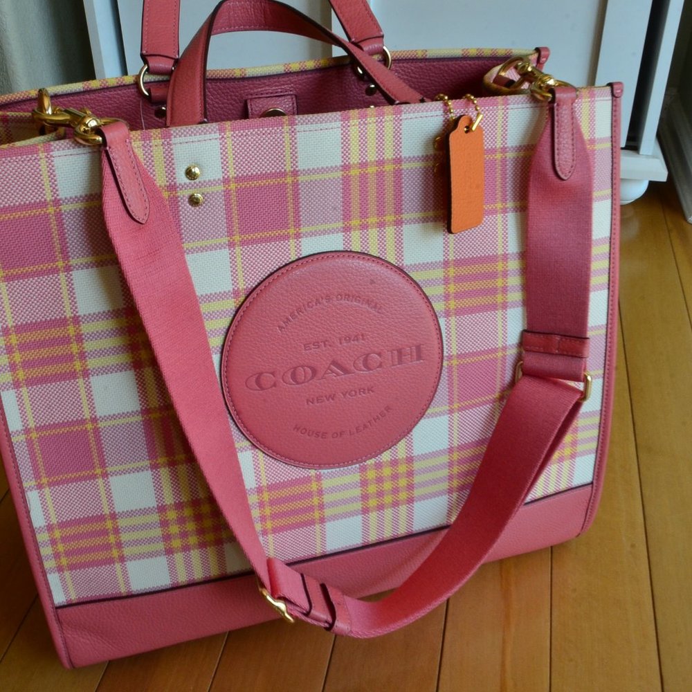 Coach Pink Plaid Tote Bag - Picture 5 of 11